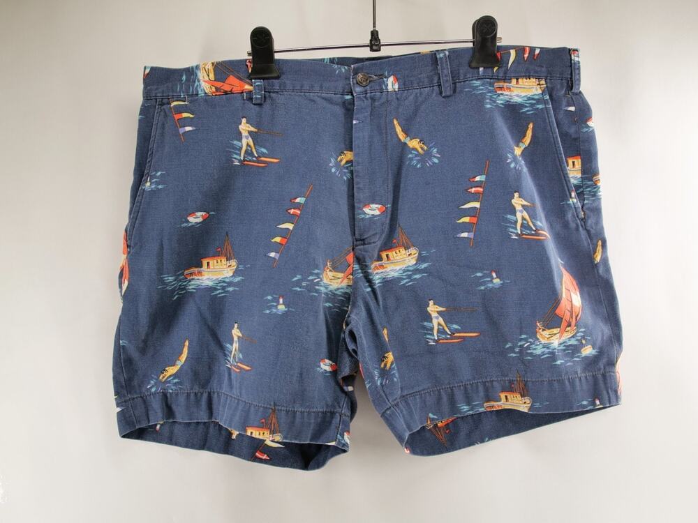 Polo Ralph Lauren Shorts Men 38 6" Nautical Sailor Water Ski Cotton Linen Indigo